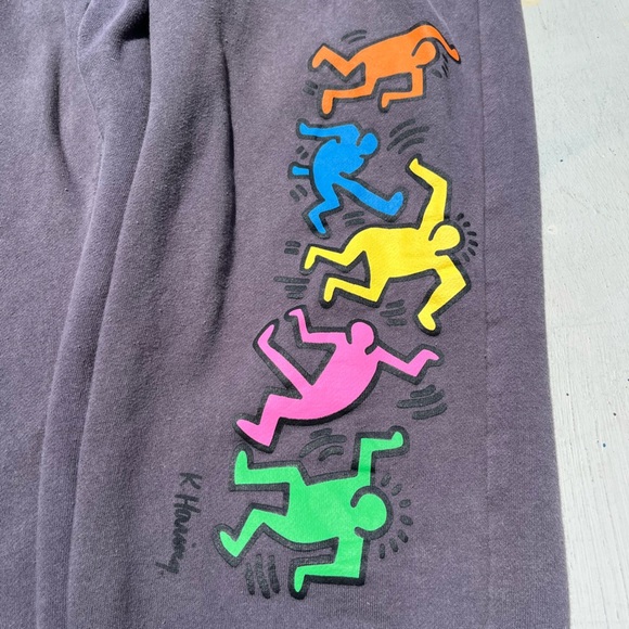 Men's Cotton On Joggers Gray Keith Haring M Stretch Pockets Sweats Graffiti Art - Picture 2 of 13